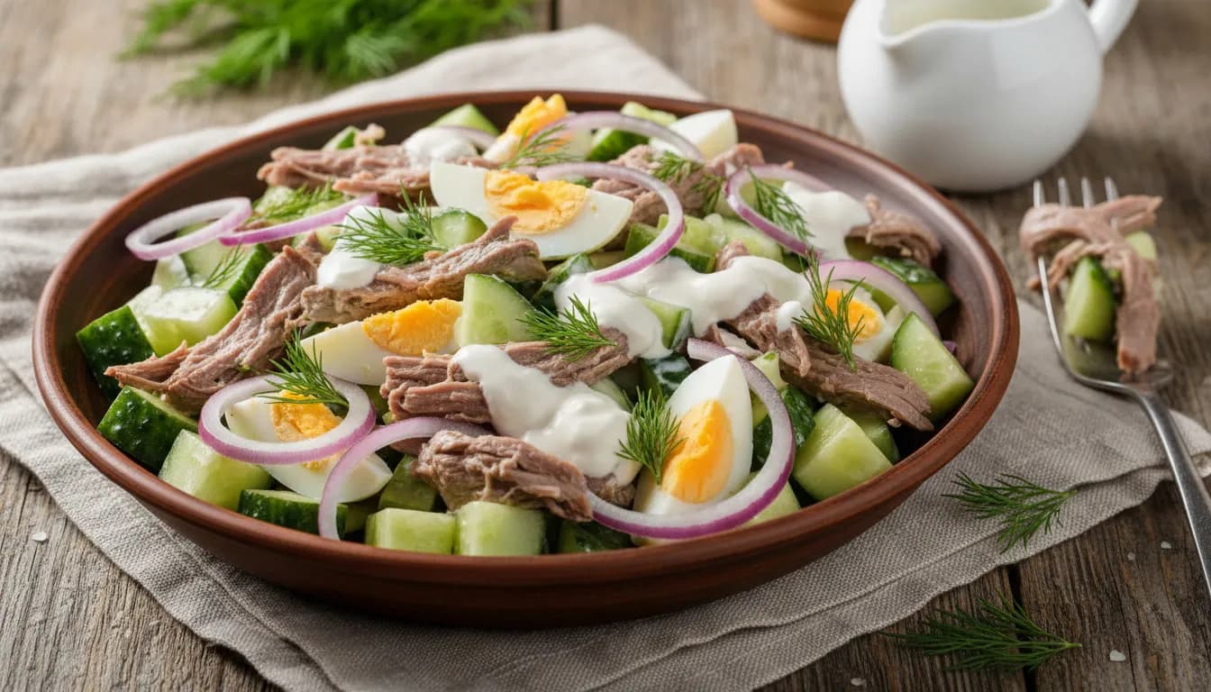 Салат с говядиной и огурцами